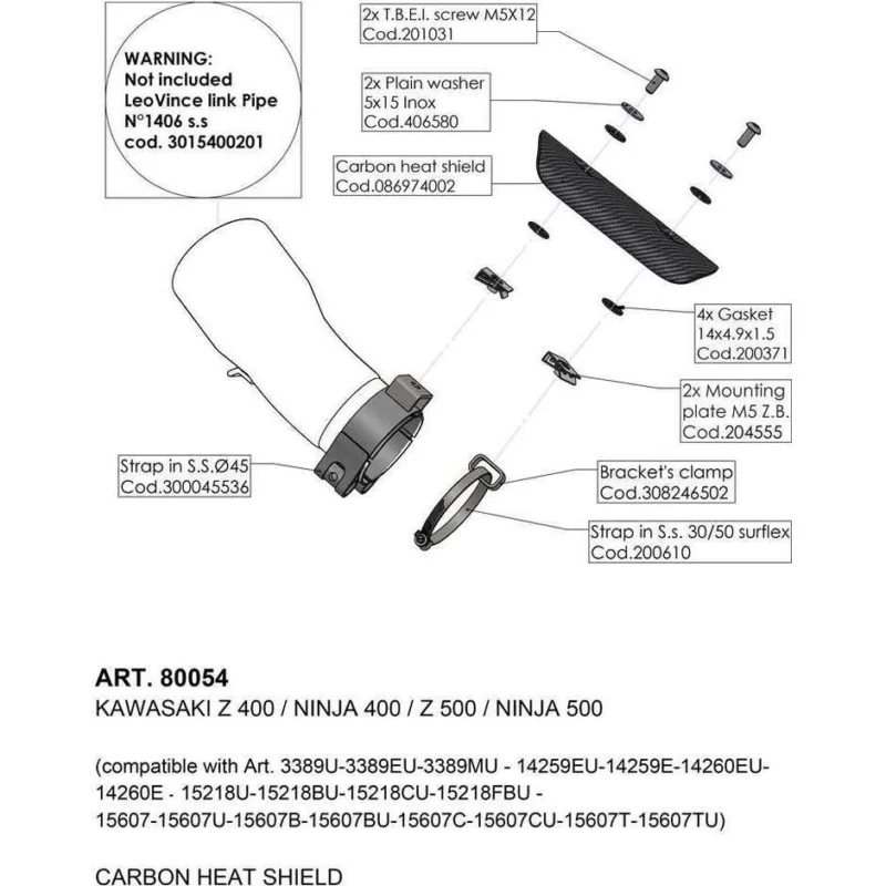 Carter Para-Calore Leovince 80054 Specifico Per KAWASAKI Ninja500/SE - Z500/SE (24-25); Ninja400 (18-23); Z400 (19-23) Quantità Limitata