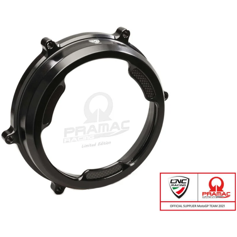 Super Prezzo Carter trasparente CA201 con inserti in carbonio per frizioni ad olio Ducati Panigale Pramac Racing Lim. Ed. CNC Racing Nero