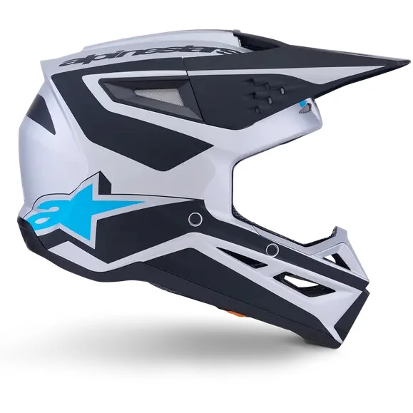 Nuovo Arrivo Casco da Ragazzo Moto Cross Enduro Alpinestars SM3 Heat Ece06 argento blu nero opaco