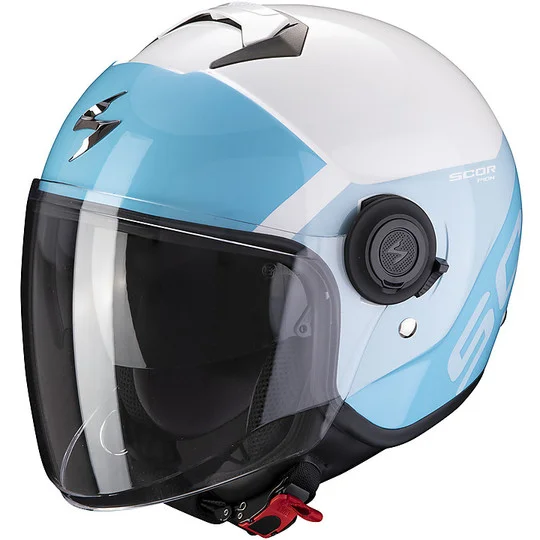 Prezzo Basso Casco Jet Doppia Visiera moto Scorpion Exo-City SYMPA Bianco Celeste