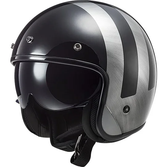 Casco Jet in Fibra Moto Custom Ls2 OF601 BOB Lines Nero Jeans Promo Stagionale