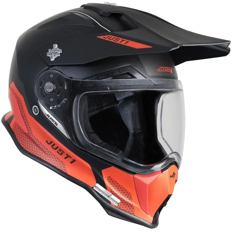 Offerta Lampo Casco Moto Adventure in Fibra Just1 J14-F ELITE Nero Rosso Fluo