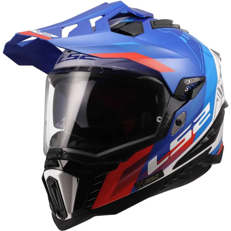 Ultime Pezzi Casco Moto Adventure LS2 MX701 EXPLORER HEXA Bianco Blu Rosso