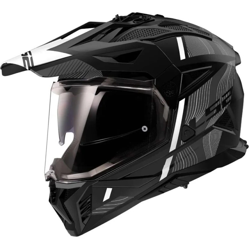 Promozione Esclusiva Casco Moto Adventure Ls2 MX702 PIONEER 2 HILL Nero Opaco Bianco