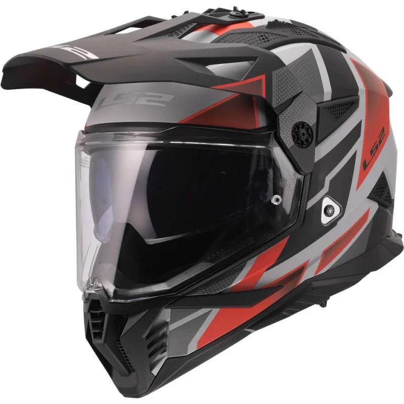Casco Moto Adventure LS2 MX702 PIONEER II BLOCK Grigio Rosso Promozione Esclusiva