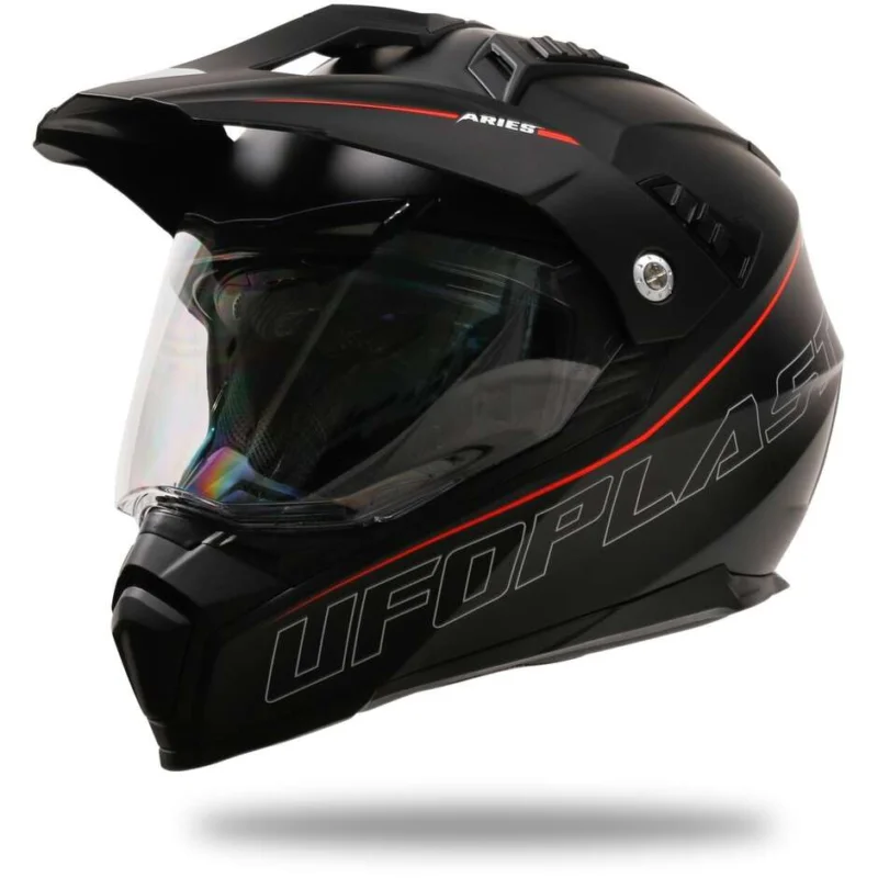 Casco Moto Adventure Off-Road Ufo ARIES Nero Rosso Ultime Pezzi