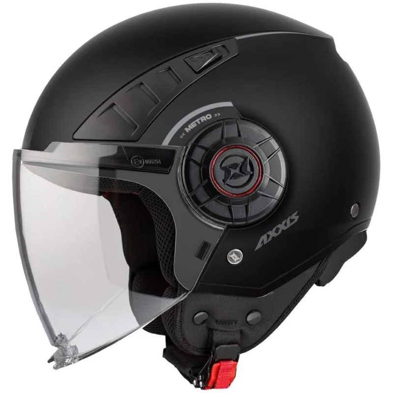 Casco Moto Axxis Jet of513b Metro S V2 Solid A1 Nero Opaco Esclusivo
