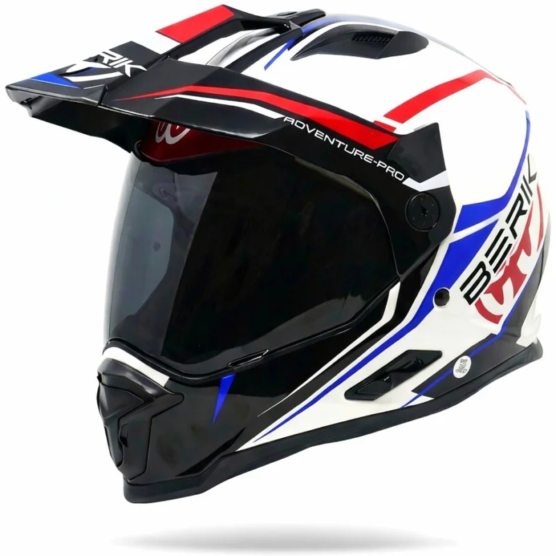 Casco Moto Berik Doppia Visiera MX313 Adventure Pro Bianco Rosso Blu Spedito Oggi