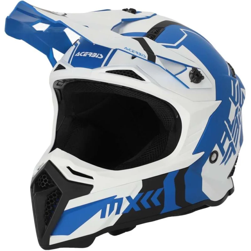 Casco Moto Cross Enduro Acerbis PROFILE 5 Bianco Blu Promozione Esclusiva