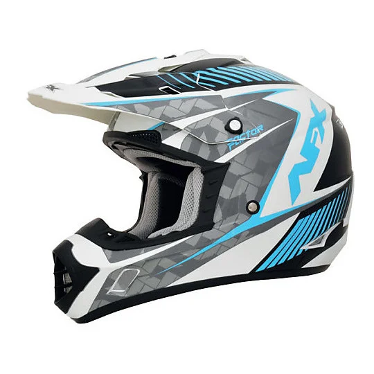 Consegna Rapida Casco Moto Cross Enduro AFX FX-17 Factor Bianco Perlato Blu