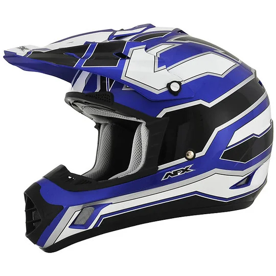 Promo Stagionale Casco Moto Cross Enduro Afx FX-17 Works Bianco Nero Blu