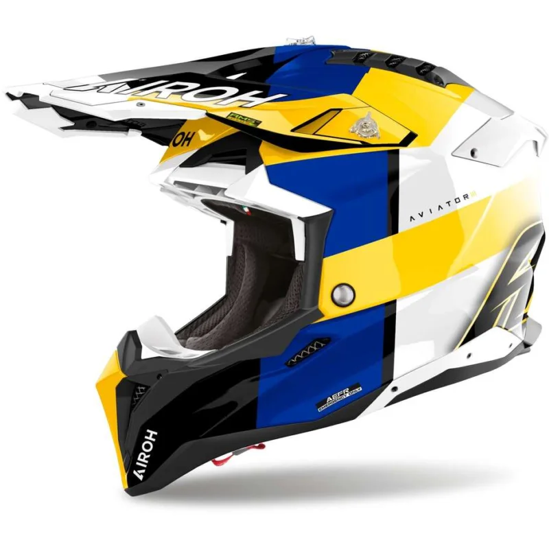 Offerta Limitata Casco Moto Cross Enduro Airoh AVIATOR 3 MONARCH Blu Giallo Lucido