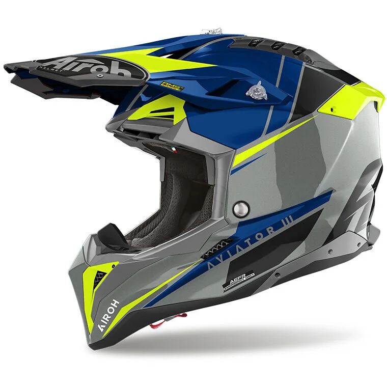 Casco Moto Cross Enduro Airoh AVIATOR 3 PUSH Blu Lucido Economico