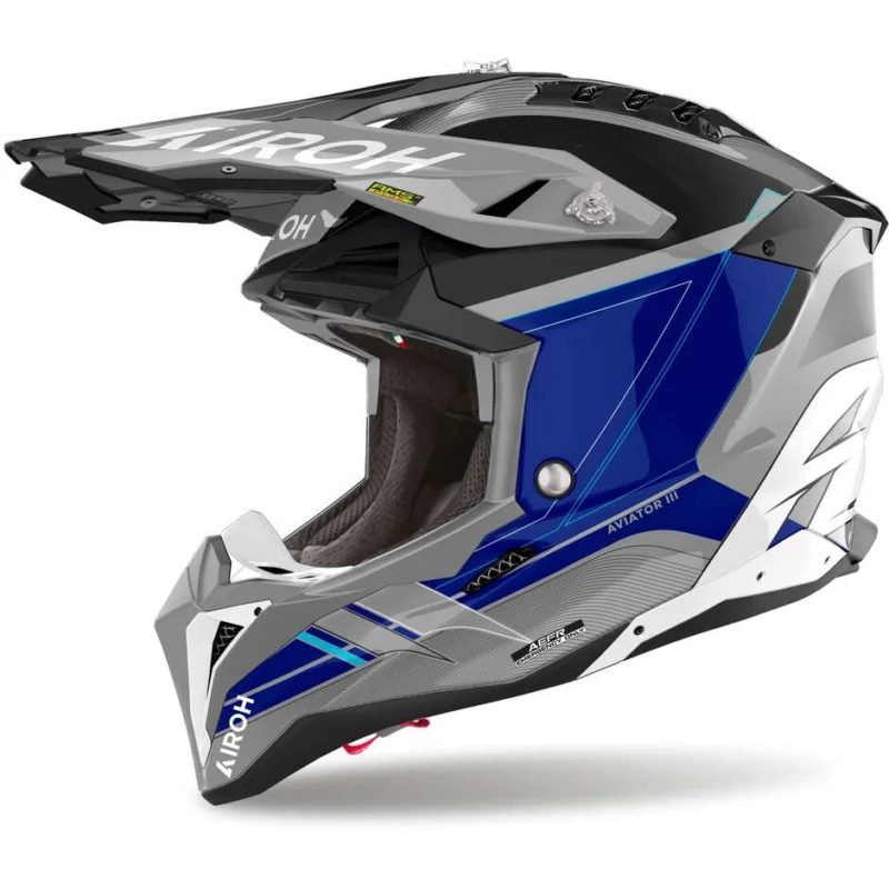 Saldi Casco Moto Cross Enduro Airoh AVIATOR 3 SABER Blu Lucido