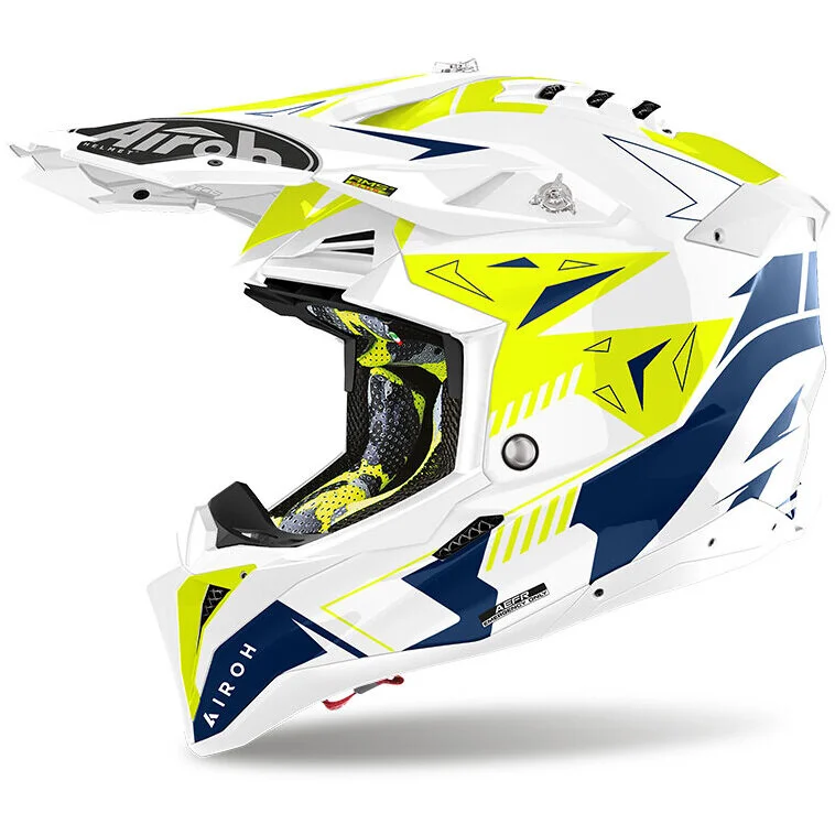 Casco Moto Cross Enduro Airoh AVIATOR 3 SPIN Giallo Blu Lucido Promozione Esclusiva