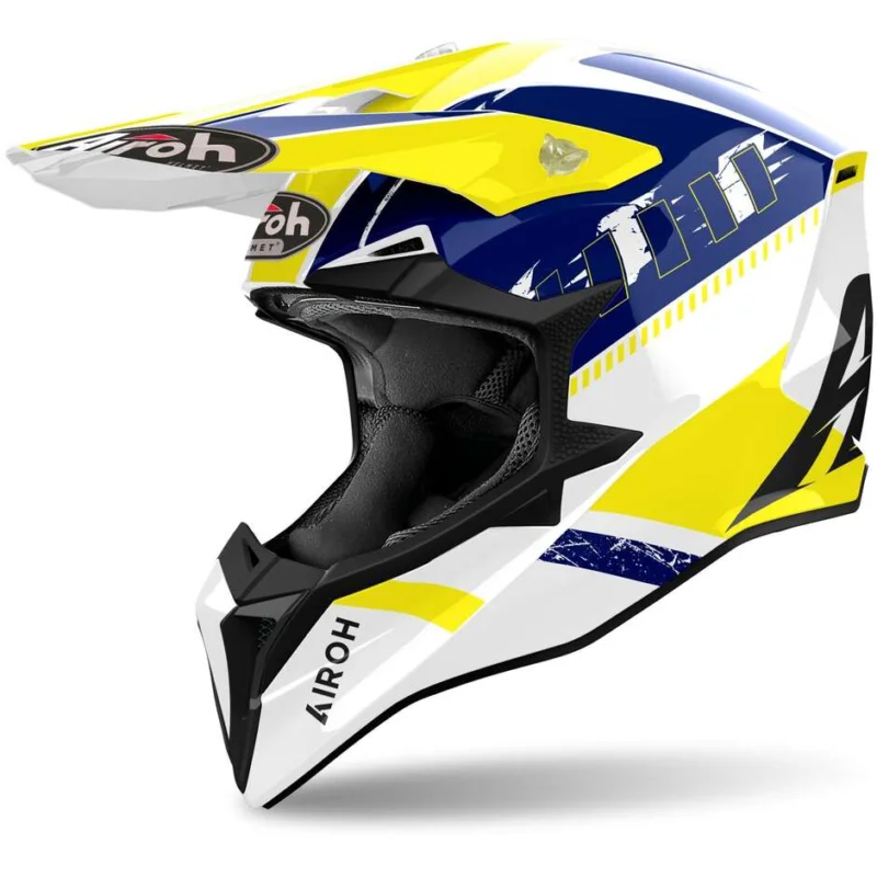 Casco Moto Cross Enduro Airoh WRAAAP FEEL Giallo Blu Spedizione Gratuita