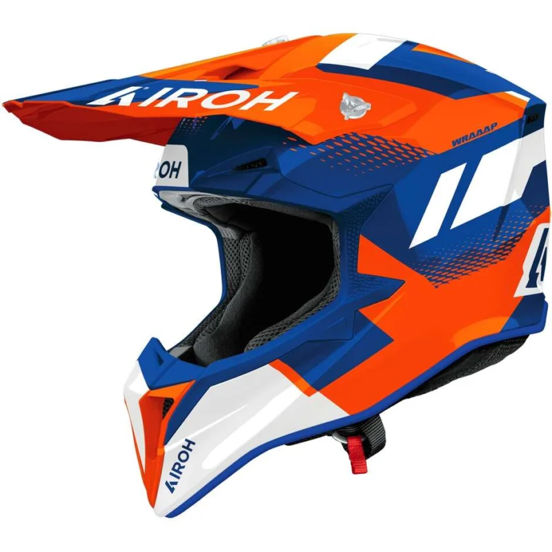 Economico Casco Moto Cross Enduro Airoh WRAAAP VISION Arancio Blu Lucido
