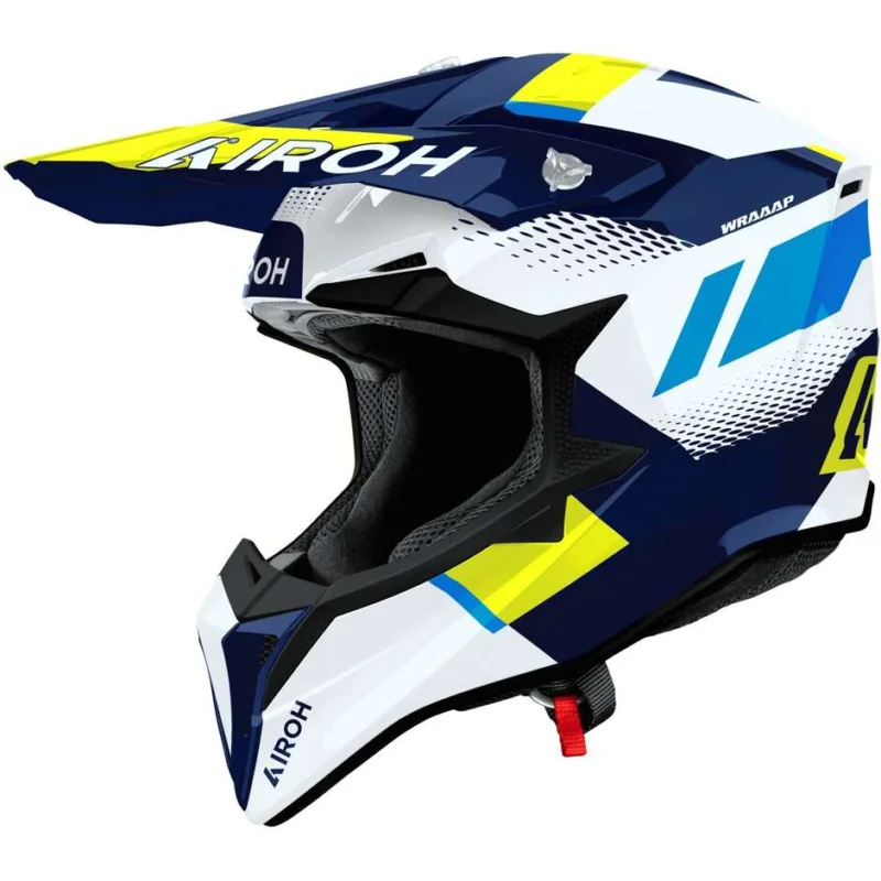 Promozione Casco Moto Cross Enduro Airoh WRAAAP VISION Giallo Blu Lucido