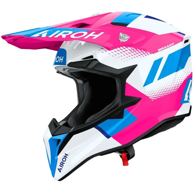 Casco Moto Cross Enduro Airoh WRAAAP VISION Rosa Lucido Super Prezzo