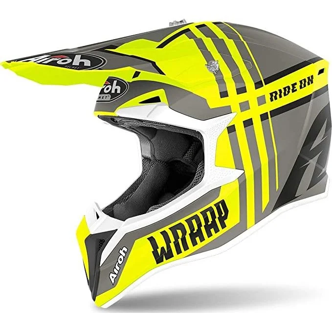 Casco Moto Cross Enduro Airoh WRAAP Broken Giallo Opaco Consegna Rapida