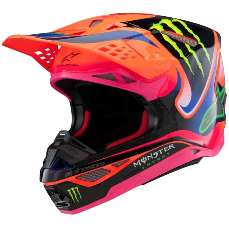 Spedizione Espresso Casco Moto Cross Enduro Alpinestars S-M10 DEEGAN Arancio Fluo Viola Rosa Fluo Lucido
