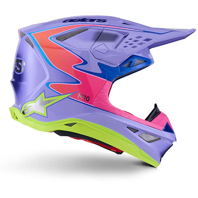 Economico Casco Moto Cross Enduro Alpinestars S-M10 JETT Lawrence R01 Ece06 viola rosa fl giallo fluo gls