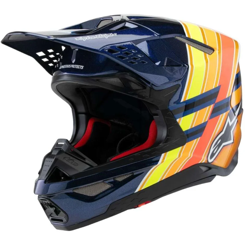 Casco Moto Cross Enduro Alpinestars S-M10 TLD EDITION 25 Dark Blu Arancio Giallo Fluo Rosso Lucido Professionale