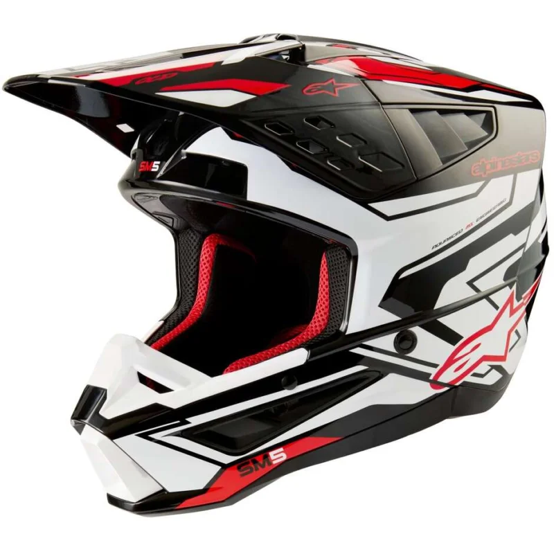 Casco Moto Cross Enduro Alpinestars S-M5 ACTION 2 22.06 Nero Bianco Rosso Lucido Direttamente Dal Produttore