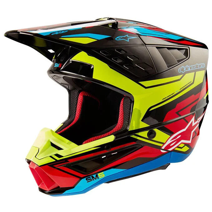 Esclusivo Casco Moto Cross Enduro Alpinestars S-M5 ACTION 2 22.06 Rosso Fluo Giallo Nero Rosso