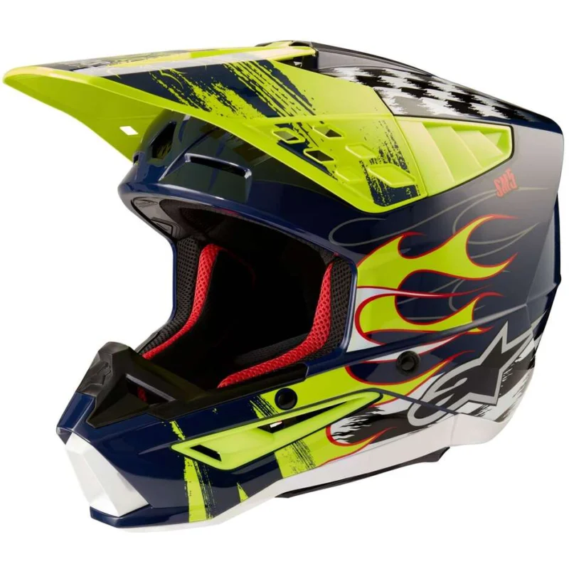 Casco Moto Cross Enduro Alpinestars S-M5 RASH 22.06 Fluo Giallo Navy Lucido Saldi