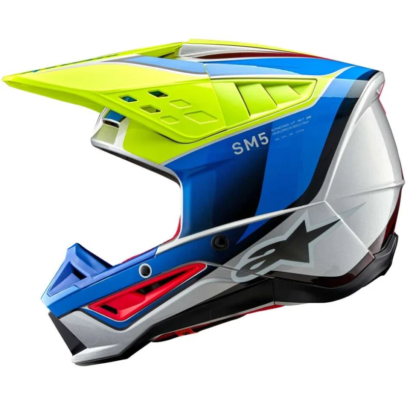 Casco Moto Cross Enduro Alpinestars S-M5 SAIL 22.06 Giallo Fluo Blu Super Prezzo