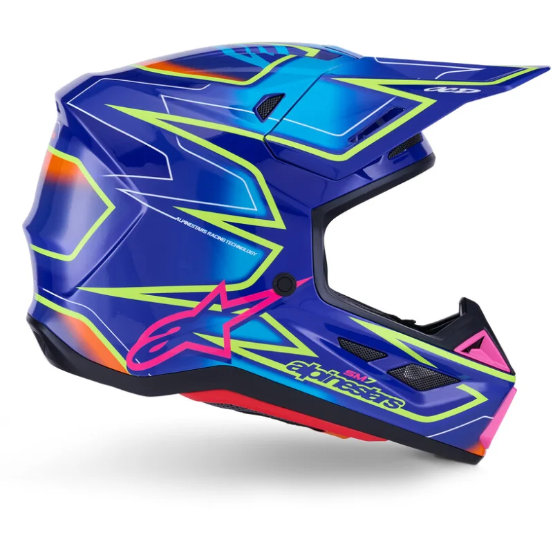 Casco Moto Cross Enduro Alpinestars SM7 Cast Ece06 blu rosa giallo fluo lucido Ultime Pezzi