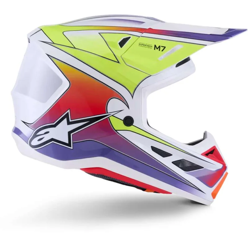 Casco Moto Cross Enduro Alpinestars SM7 Fuse Ece06 bianco giallo fluo viola lucido Prezzo Ridotto