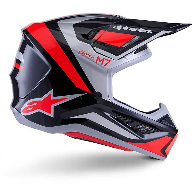 Promo Stagionale Casco Moto Cross Enduro Alpinestars SM7 Rise Ece06 nero argento rosso fluo lucido