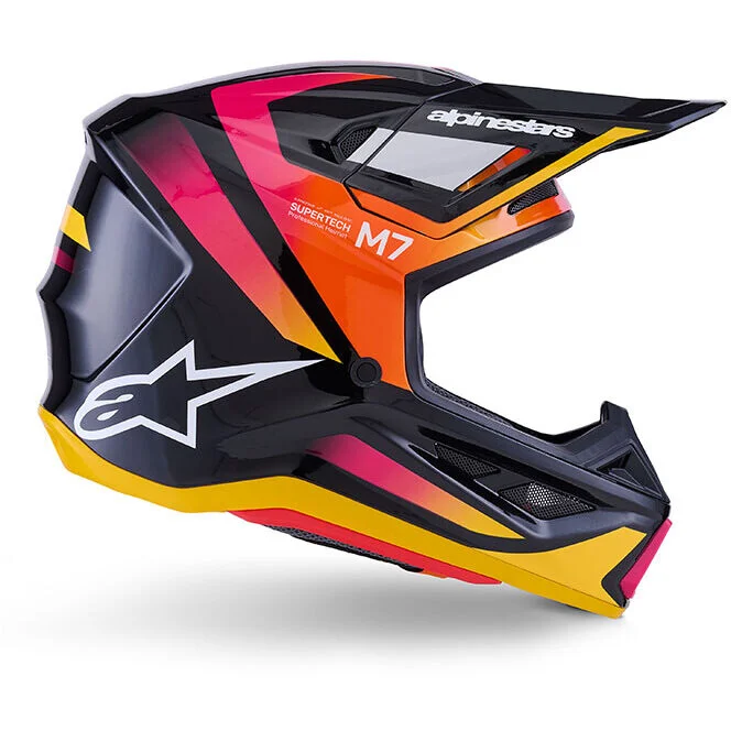 Spedizione Espresso Casco Moto Cross Enduro Alpinestars SM7 Rise Ece06 nero giallo rosa lucido