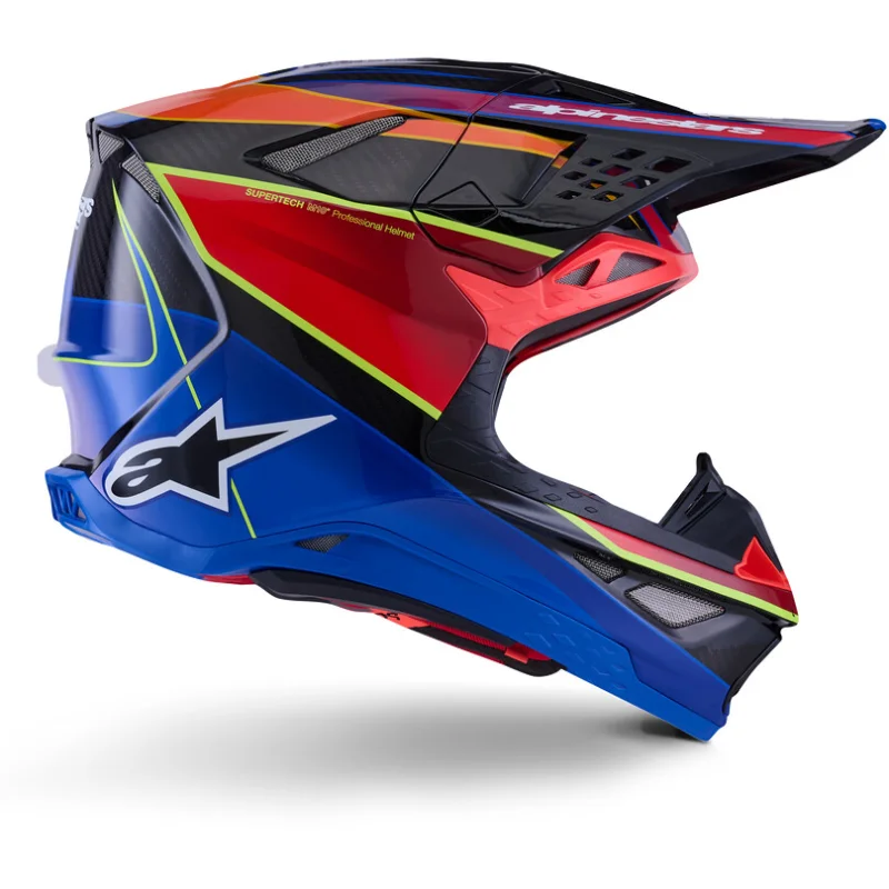 Esclusivo Casco Moto Cross Enduro Alpinestars Supertech S-M10 Era Ece06 blu rosso giallo fluo lucido