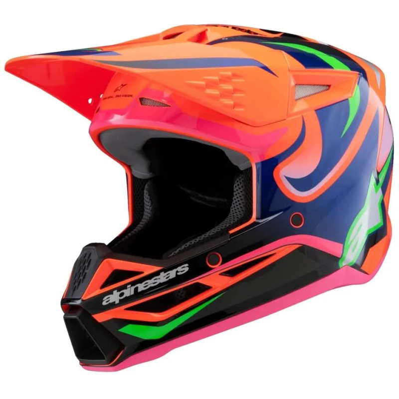 Casco Moto Cross Enduro Bambino Alpinestars SM3 YOUTH DEEGAN Arancio Fluo Viola Rosa Fluo Lucido Scelto Dai Clienti