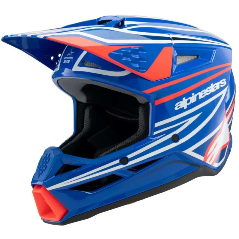 Casco Moto Cross Enduro Bambino Alpinestars SM3 YOUTH WURX Blu Rosso Bianco Nero Lucido Professionale