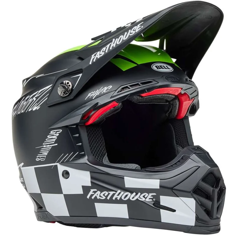 Solo Oggi Casco Moto Cross Enduro Bell MOTO-9S FLEX FASTHOUSE SMOKE BOMB Nero Giallo Fluo Opaco Lucido
