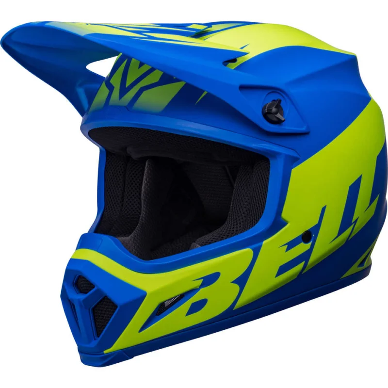 Popolare Casco Moto Cross Enduro Bell MX-9 MIPS DISRUPT Blu Giallo Fluo Opaco