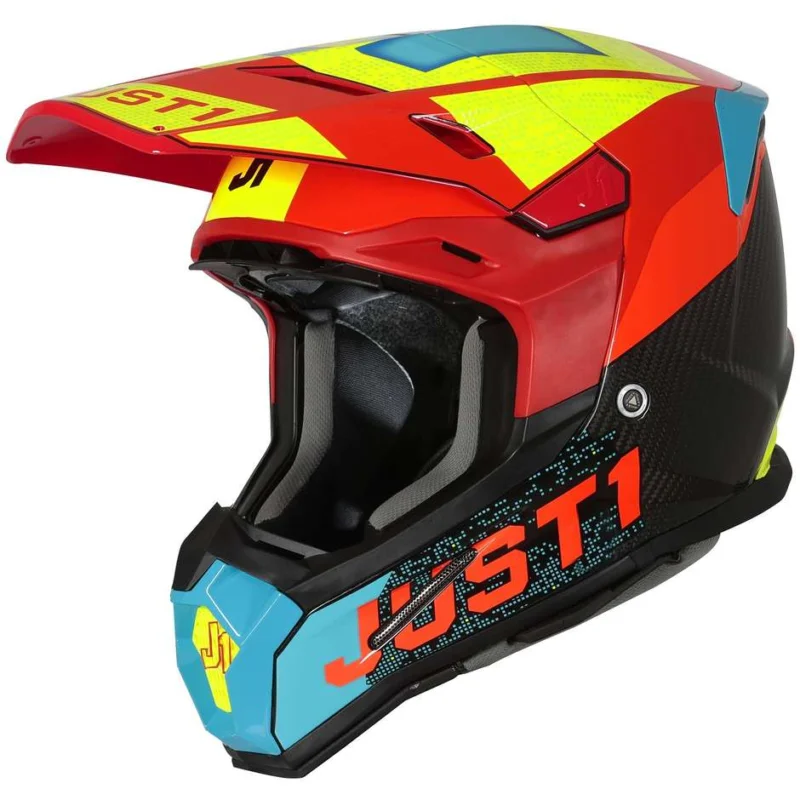Prezzo Scontato Casco Moto Cross Enduro in Carbonio Just1 J22 ADRENALINE Rosso Blu Giallo Carbon