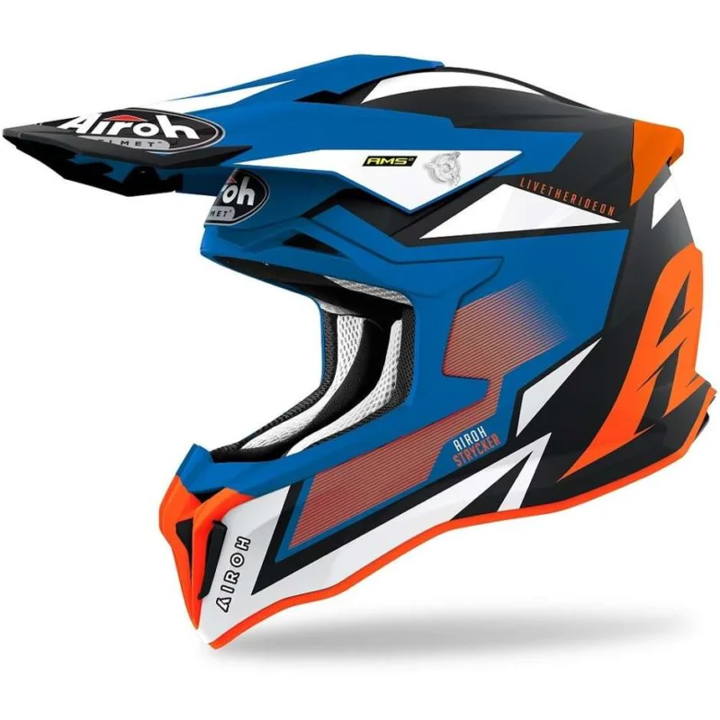 Casco Moto Cross Enduro In Fibra HPC Airoh STRYCKER Axe Arancio Blu Opaco Popolare