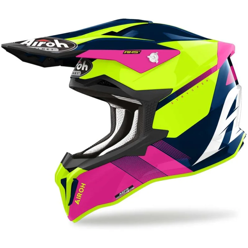 Subito Disponibile Casco Moto Cross Enduro In Fibra HPC Airoh STRYCKER BLAZER Blu Rosa Lucido