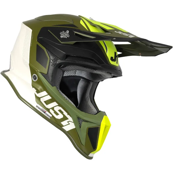 Casco Moto Cross Enduro In Fibra Just1 J18 PULSAR Arancio Army green Ultime Pezzi