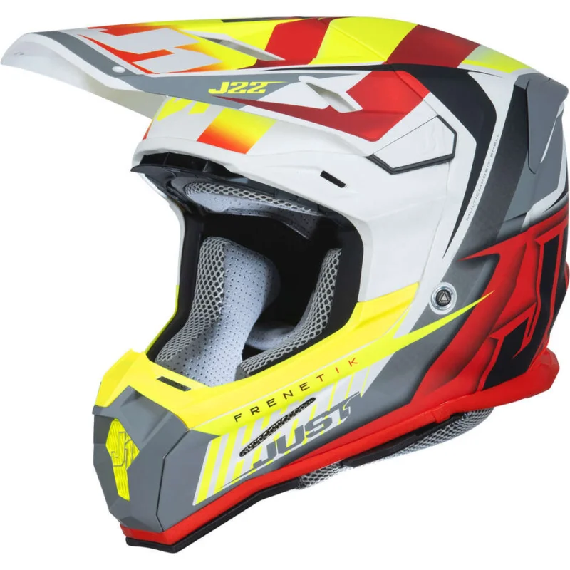 Occasione Imperdibile Casco Moto Cross Enduro in Fibra Just1 J22 Frenetik Giallo Rosso Grigio