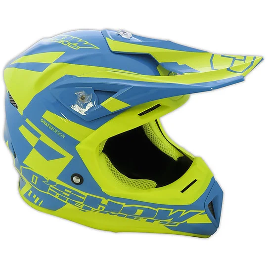 Casco Moto Cross Enduro in Fibra O'Show Fm Racing C4+ Blu Giallo Offerta Lampo