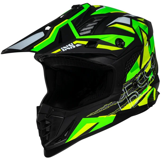 Casco Moto Cross Enduro iXS 363 2.0 Nero Opaco Giallo Fluo Verde Reso Gratuito