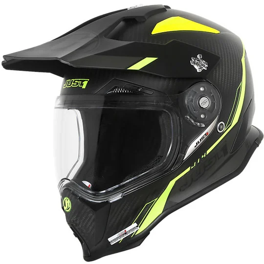 Prezzo Conveniente Casco Moto Cross Enduro Just 1 J14 Adventure Full Carbon Line Giallo Fluo Opaco