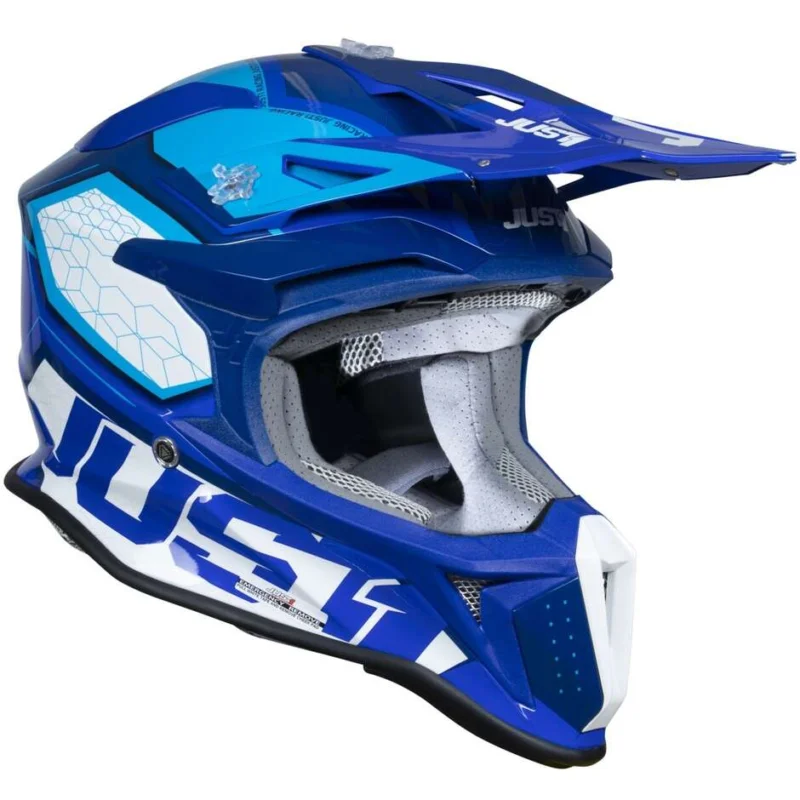 Casco Moto Cross Enduro Just1 J18-f Hexa Bianco Blu Vendita Finale
