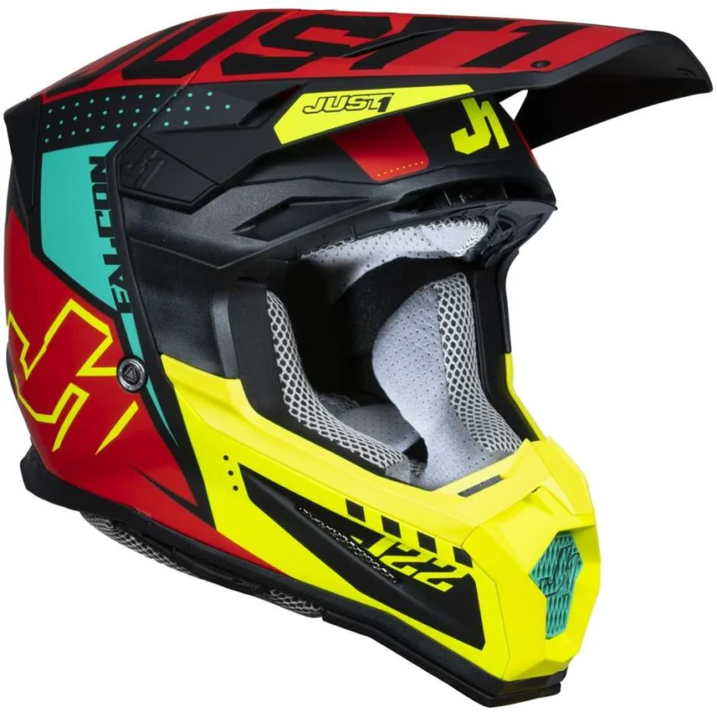 Professionale Casco Moto Cross Enduro Just1 J22-f Falcon Fluo Rosso Giallo Nero